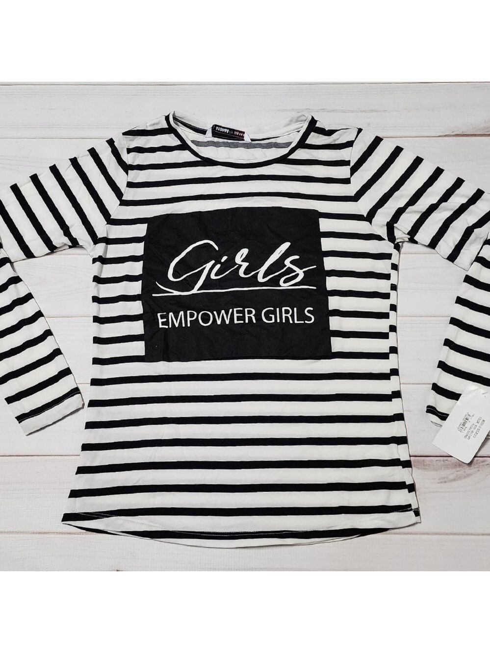 Andrea Girls Empower Girls  Striped Long Sleeve Tee Large - New With Tags